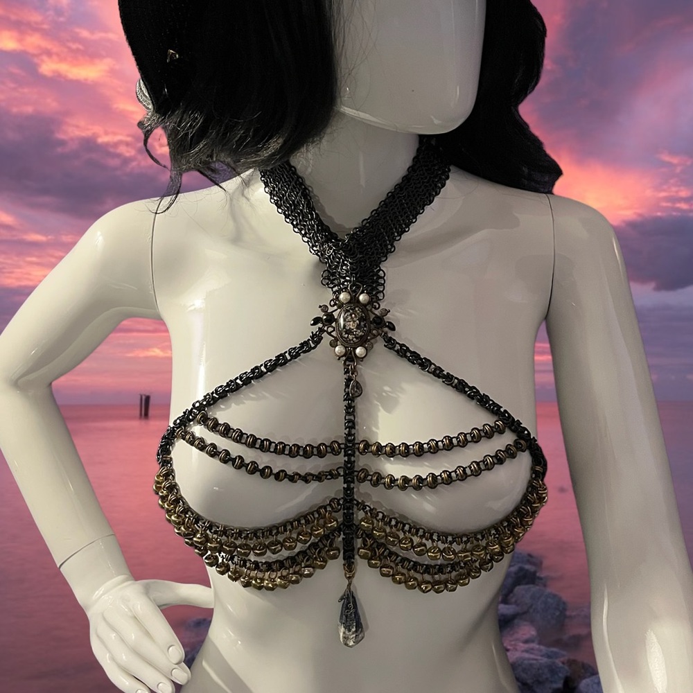 Handmade one of a kind Jewelry harness necklace adjustable fits all goth exotic - Picture 4 of 7